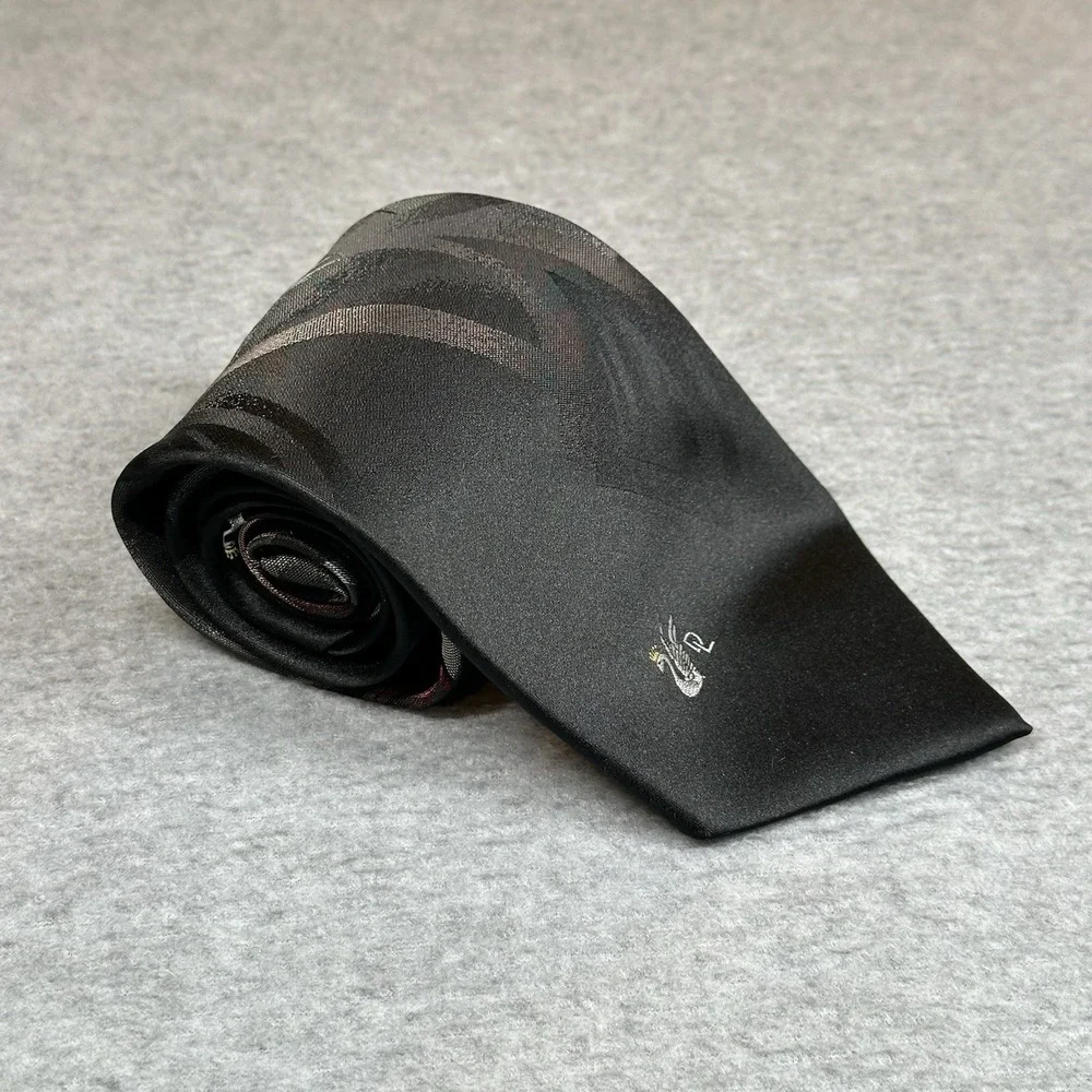 VTG‎ Don Lopez Beverly Hills Neck Tie Black Polyester Silk Blend Abstract Print